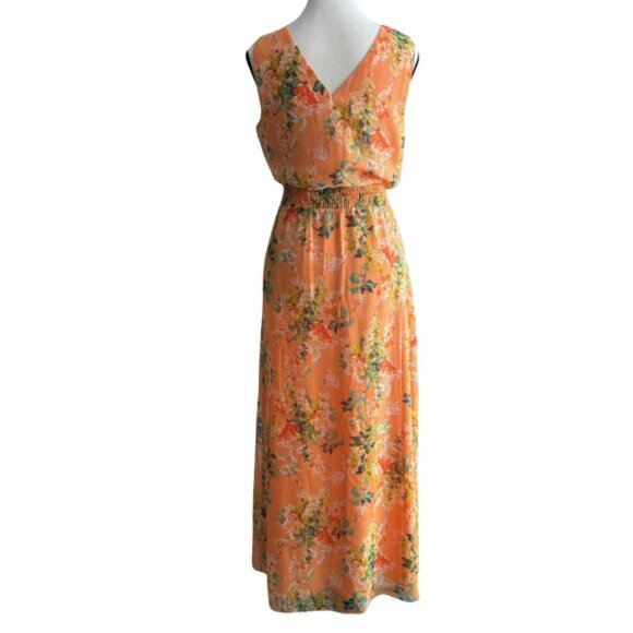 ISAAC MIZRAHI LIVE, BEAUTIFUL ORANGE FLORAL MAXI CHIFFON DRESS, SZ. 8 - Picture 7 of 9